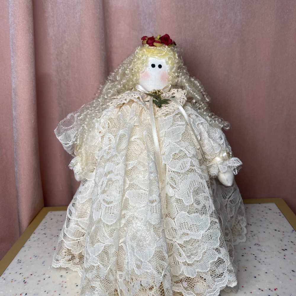 Primitive vintage Lace Angel Doll with Floral Crown